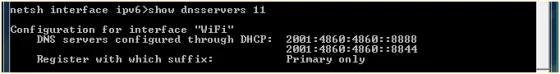Show IPv6 DNS server configuration using netsh command on Windows