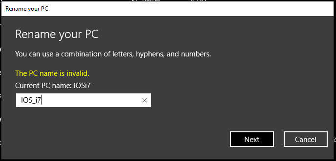 Use of underscore character in host name is not permitted in Windows 10