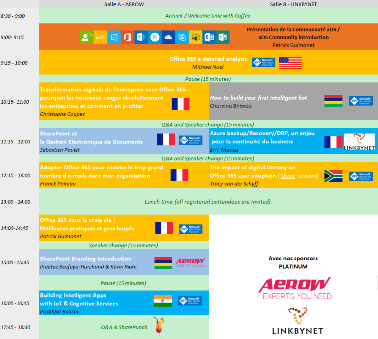 Agenda of sessions during aOS Mauritius