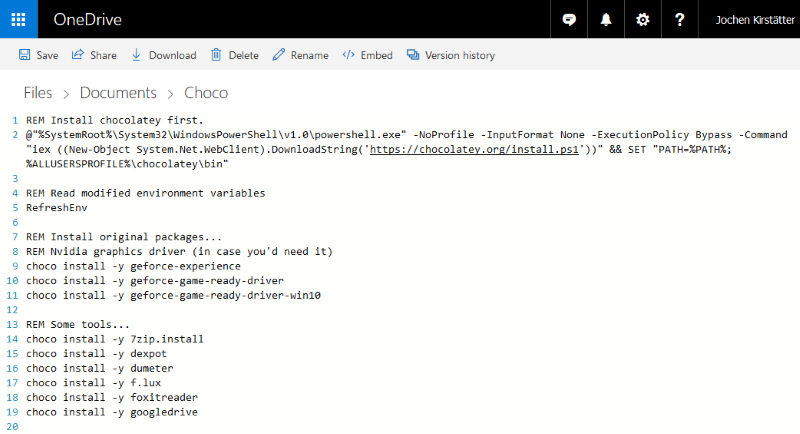 OneDrive: Installation of Chocolatey and software application