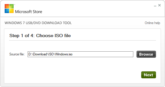 Windows USB/DVD Download Tool to burn an ISO file on a USB pendrive