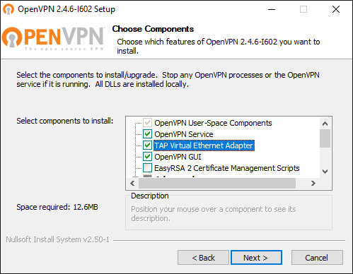 Choose Components during the setup of OpenVPN