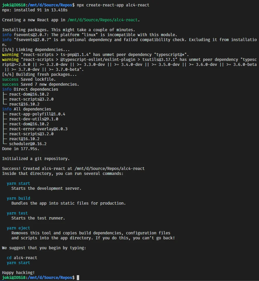 Run the 'Create React App' template to jumpstart your new application