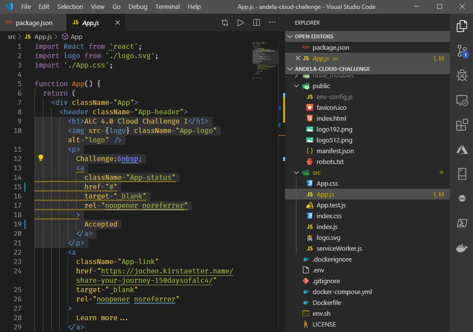 Customisation of the App.js file