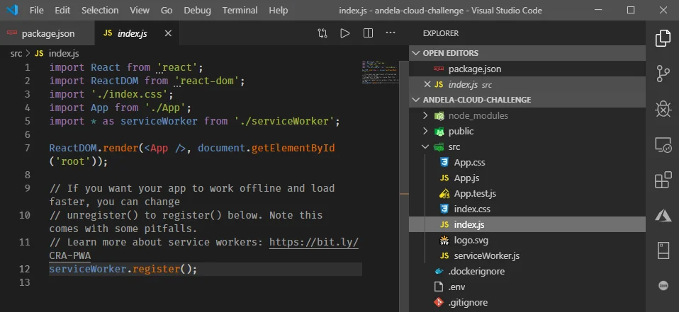 Register the React app in the browser via ServiceWorker