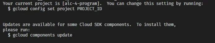Successful authentication of Google Cloud SDK