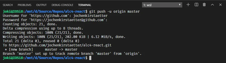 Successful push to the remote repository on GitHub