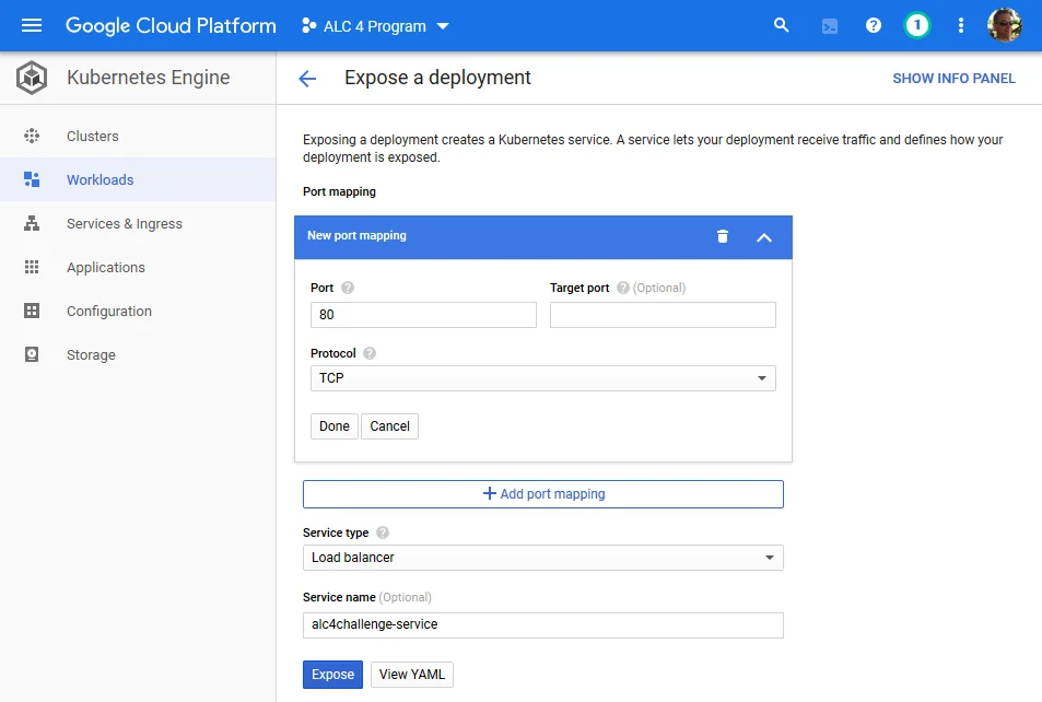 Create a LoadBalancer service to provide access to the cluster