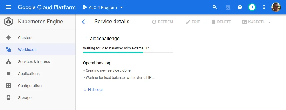 Waiting for the load balancer with external IP address