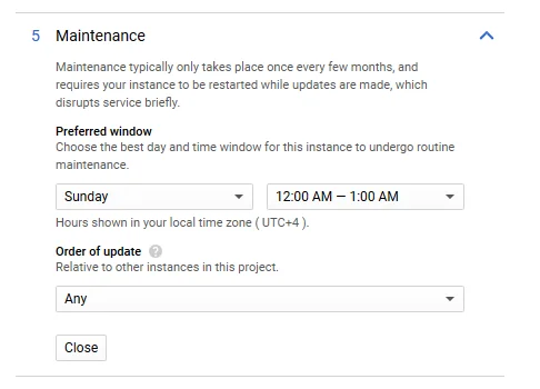 Define the maintenance period according to your conveniences