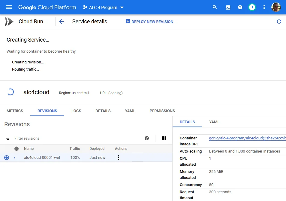 Work in progress: Creating the service on Cloud Run
