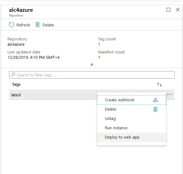 Container image ready for deployment to Web app