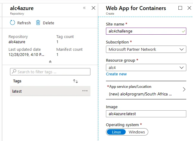 Enter a few details for the new app service