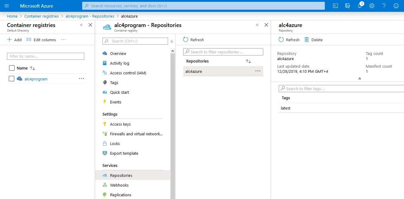 Latest image build resides in a repository in the Azure Container Registry