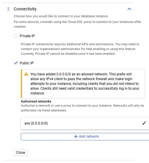 Whitelist your host or network using CIDR notation