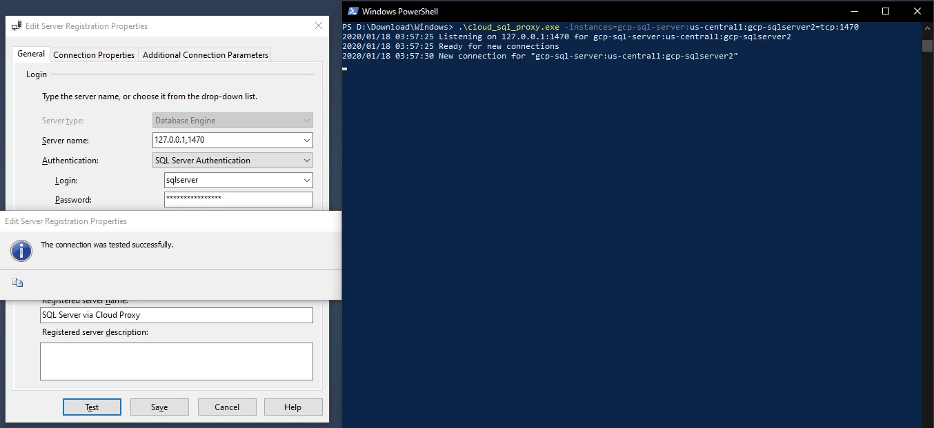 Connecting to local Cloud SQL Proxy and custom TCP port