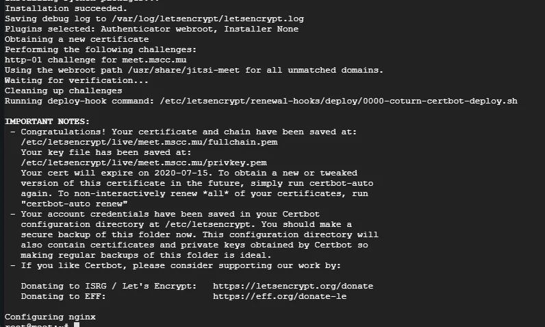 Successful generation and distribution of SSL certificate by Let's Encrypt