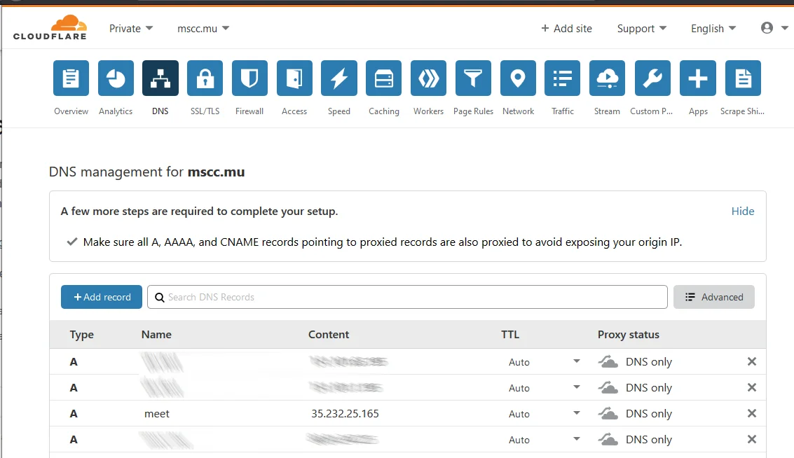 Create an A record for your domain - here: Cloudflare DNS management