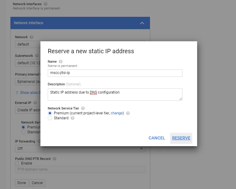 Late reservation of an external IP address is possible