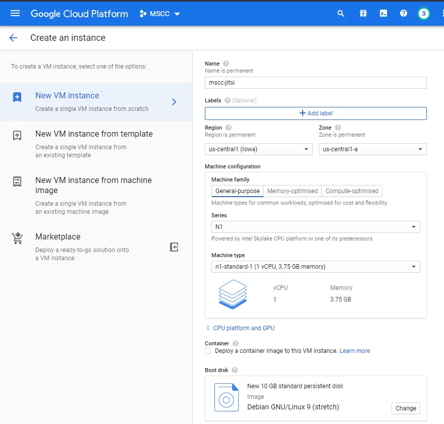 Set up a VM instance to host Jitsi Meet server on GCP
