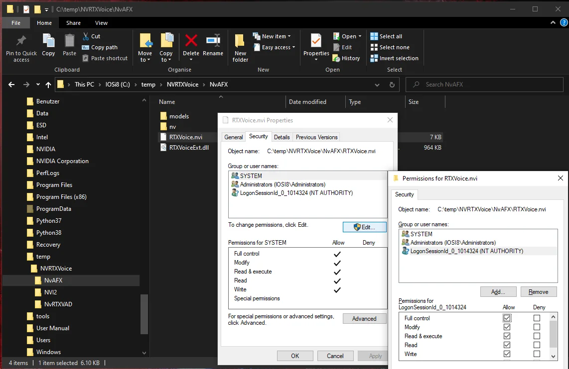 Adjust permissions of RTXVoice.nvi file