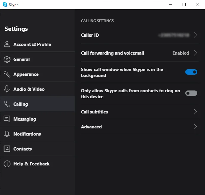 Navigate to the Calling > Advanced settings