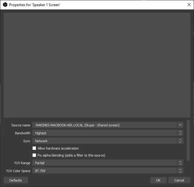 Adding the shared screen feed of Skype