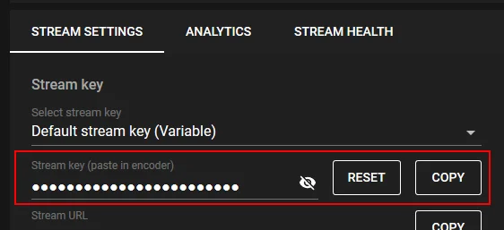 Get the stream key from YouTube studio