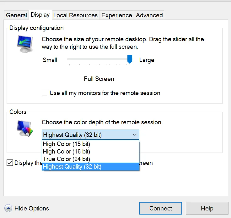 Adjust your screen resolution and colour depth depending on your bandwidth