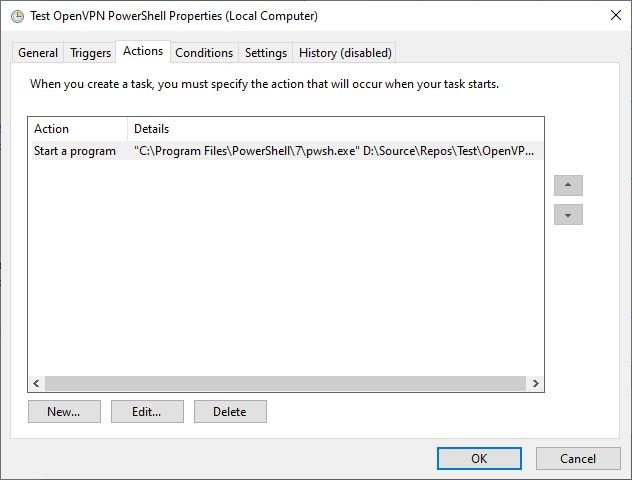 Using OpenVPN connections via Windows Task Scheduler