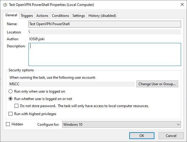 Using OpenVPN connections via Windows Task Scheduler