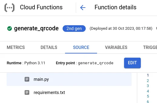 Our Python code deployed and operational as Cloud Function