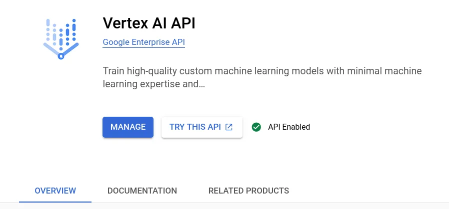 Enable the Vertex AI API in a project with billing