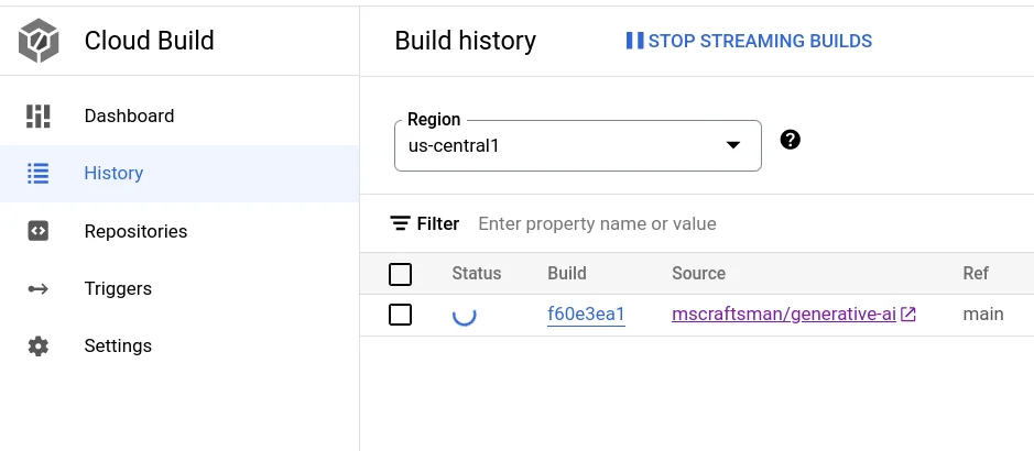 Spinning status indicates an active build is running
