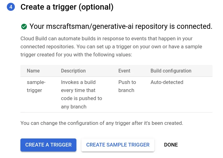 Optionally, create a sample trigger given suggestion