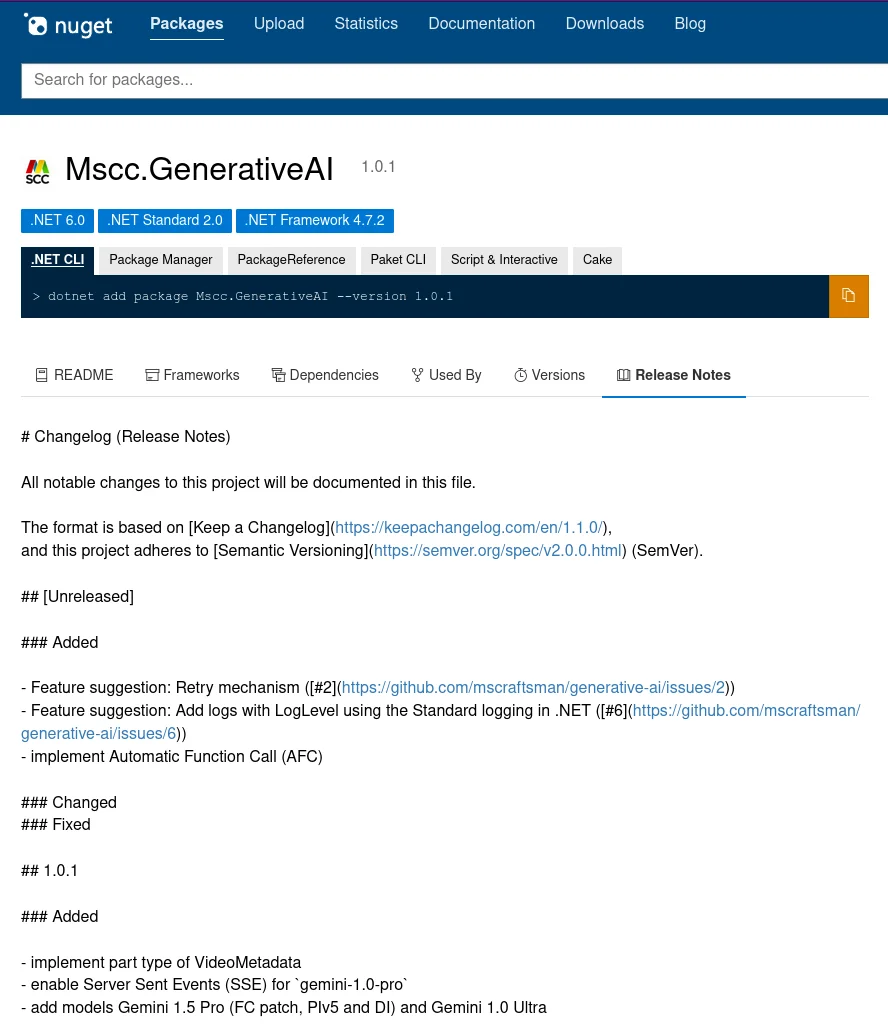 NuGet doesn't have a Markdown viewer but links are clickable