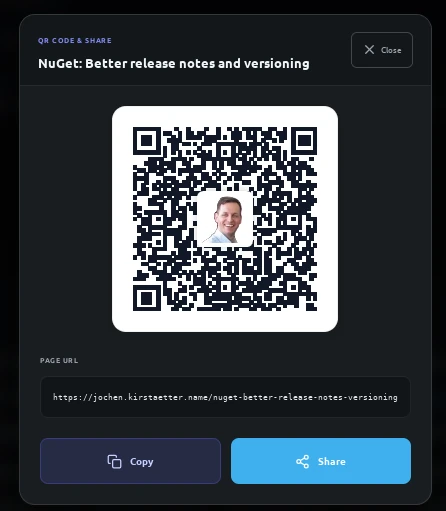 GhostFx article sharing dialog demonstrating anti-quishing measures with explicit page URL verification and brand badge