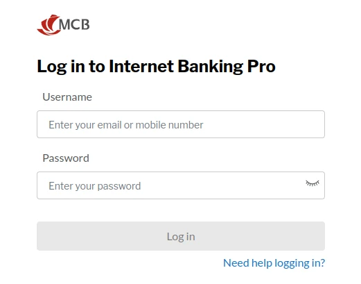 Mauritius Commercial Bank Internet Banking Pro login interface